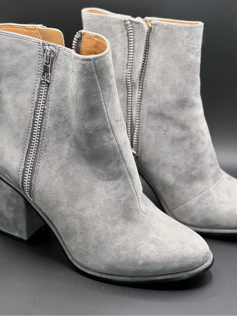 Calvin Klein Light Gray Suede Ankle Booties with Side Zipper